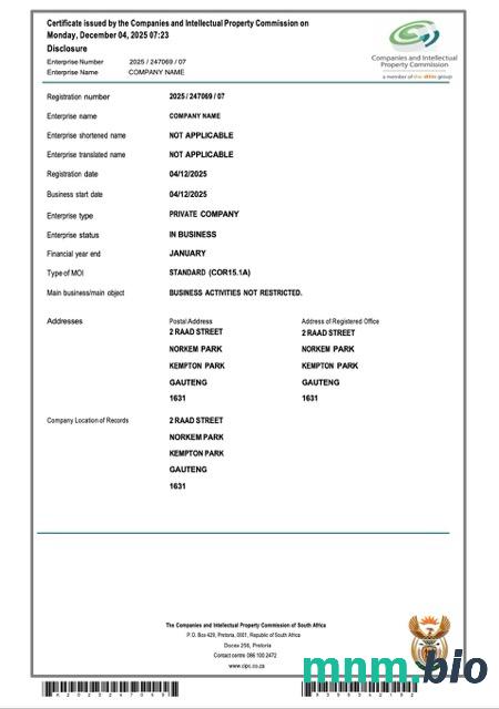 Certyfikat rejestracji firmy w RPA Word i szablon PDF, Wersja 2